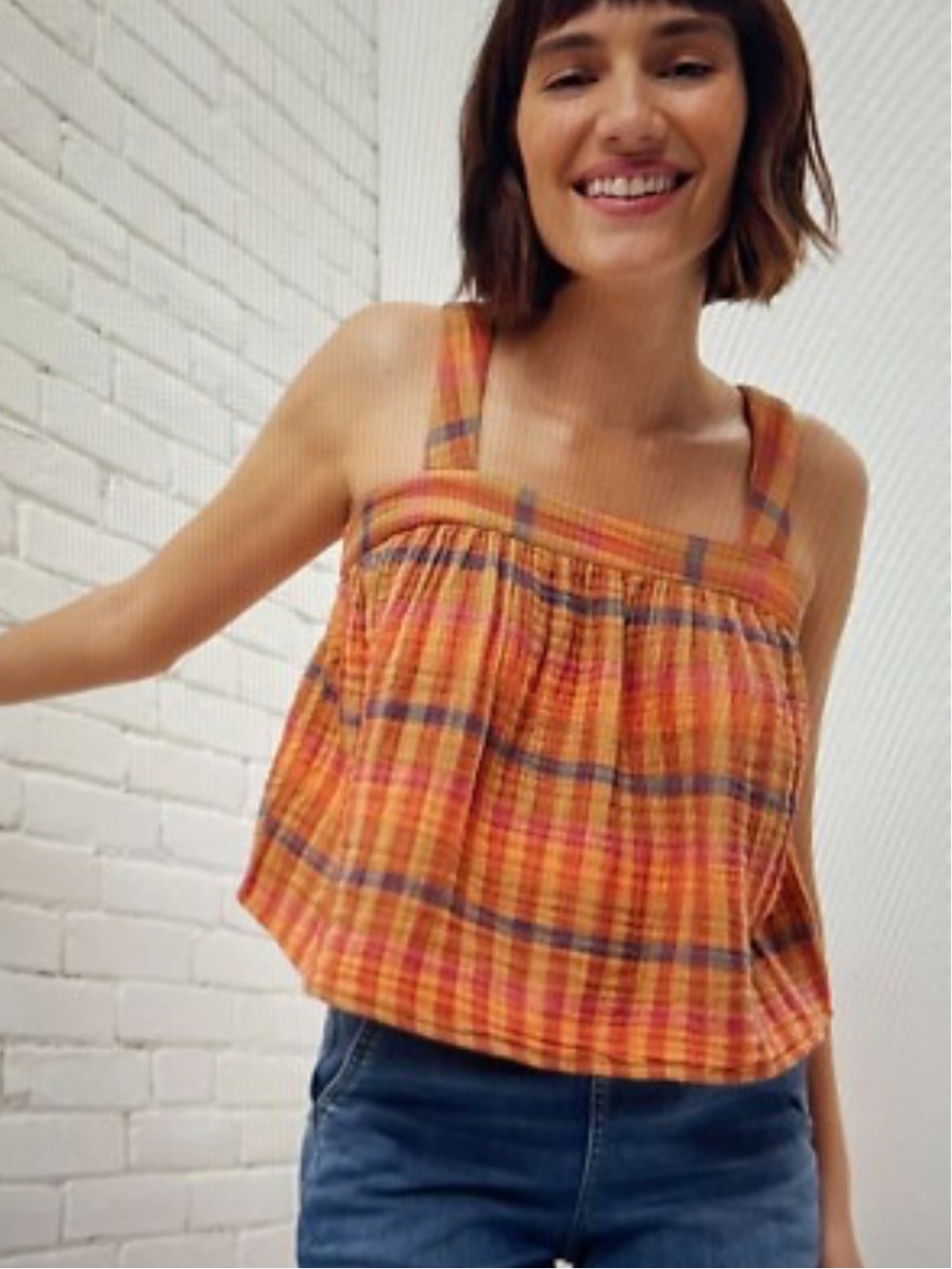 NEW UpWest Sunset Plaid Cotton Gauze Tank Size S